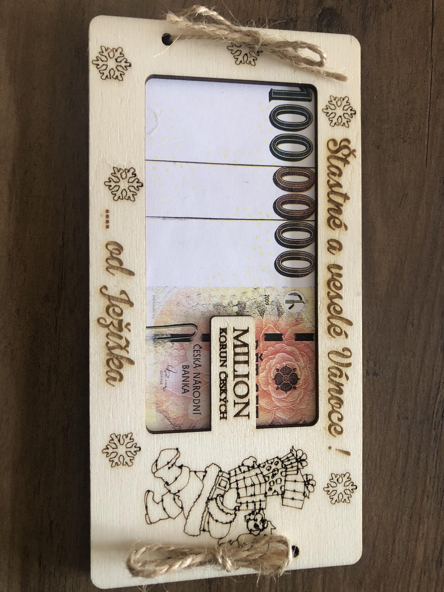 Vánoční obálka na peníze milion