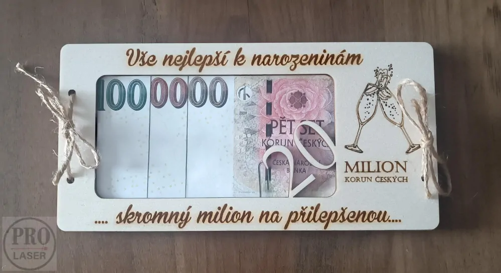 Dřevěné přání milion s číslem