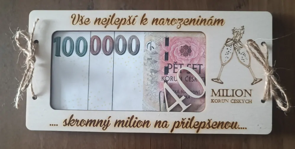 Dřevěné přání milion s číslem