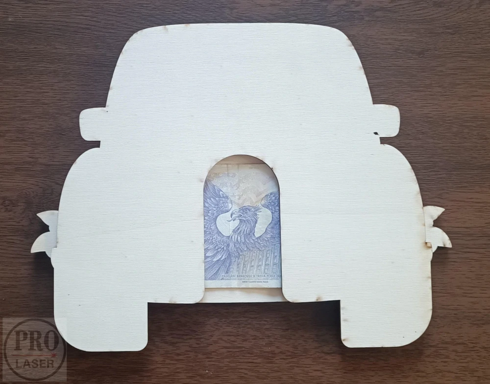 Dřevěné svatební přání auto s přihrádkou