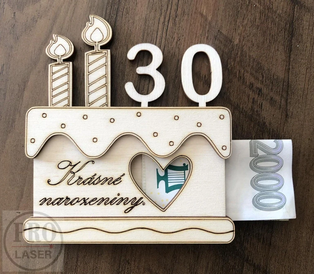 Dřevěné přání - obálka na peníze