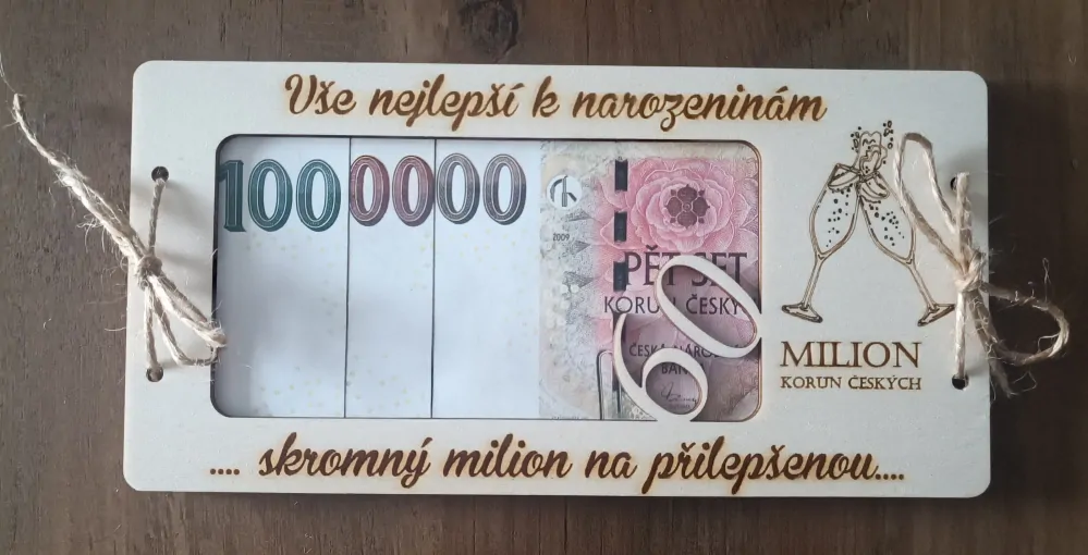 Dřevěné přání milion s číslem